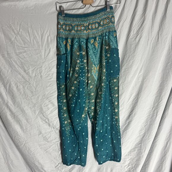 Happy Trunks Green with Paisley Design Genie/ Hippy Pants Size Medium 2 Pockets - Picture 1 of 9